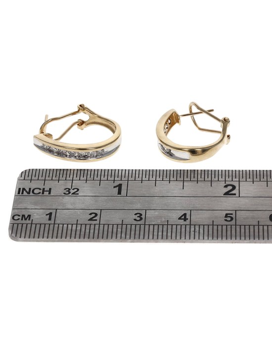 Diamond J Earrings in 2 Tone Gold